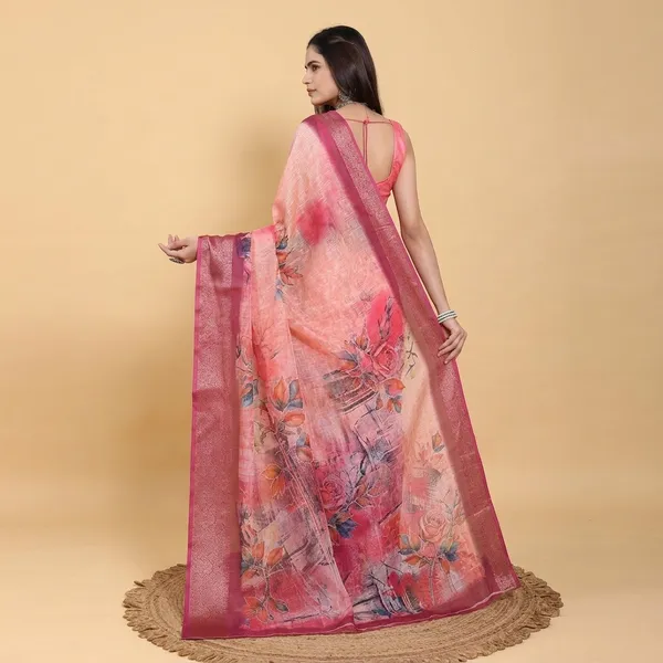 Pink_Linen_Jacquard_Saree_With_Unstitched_Blouse_Piece_For_Women