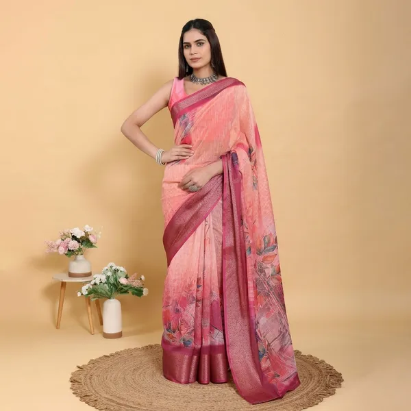 Pink_Linen_Jacquard_Saree_With_Unstitched_Blouse_Piece_For_Women