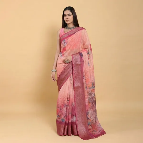 Pink_Linen_Jacquard_Saree_With_Unstitched_Blouse_Piece_For_Women
