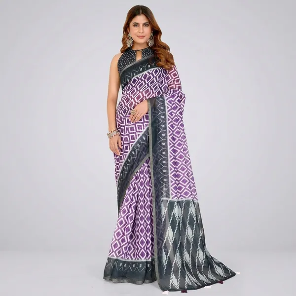 Purple_Chanderi_Saree_With_Unstitched_Blouse_Piece_For_Women