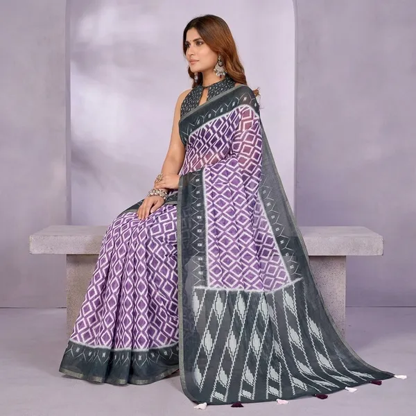 Purple_Chanderi_Saree_With_Unstitched_Blouse_Piece_For_Women