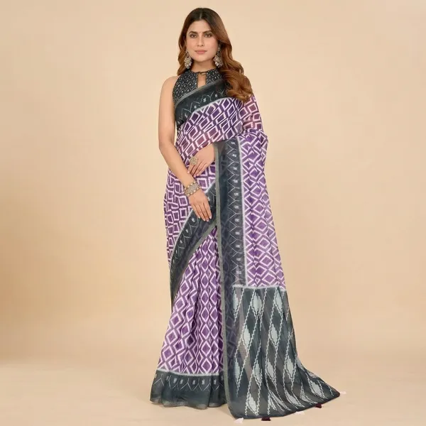 Purple_Chanderi_Saree_With_Unstitched_Blouse_Piece_For_Women