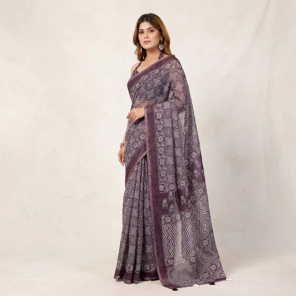 Purple_Chanderi_Saree_With_Unstitched_Blouse_Piece_For_Women