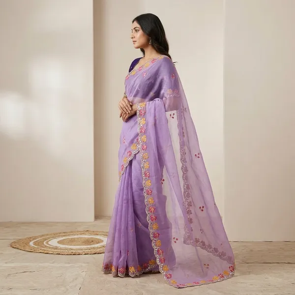 Purple_Crunchy_Chiffon_Saree_With_Unstitched_Blouse_Piece_For_Women