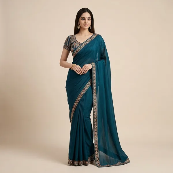 Blue_Star_Georgette_Saree_With_Unstitched_Blouse_Piece_For_Women