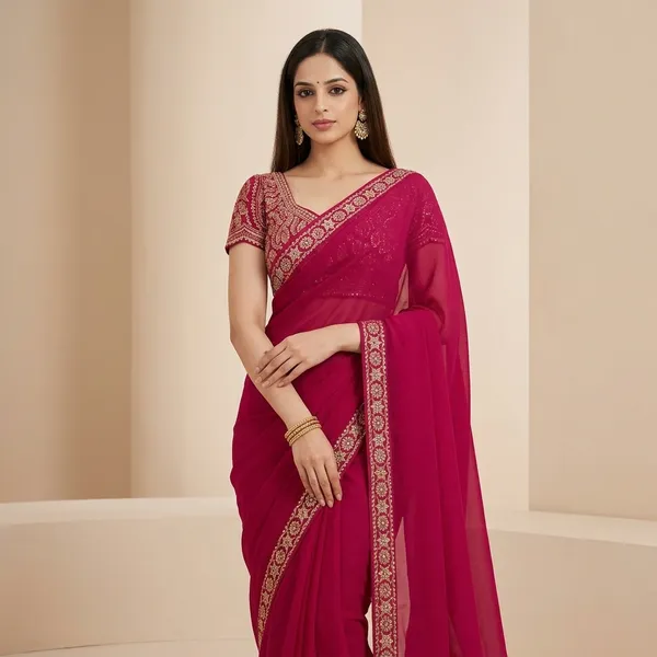 Maroon_Star_Georgette_Saree_With_Unstitched_Blouse_Piece_For_Women