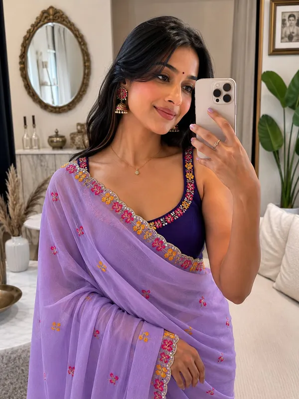 Purple_Crunchy_Chiffon_Saree_With_Unstitched_Blouse_Piece_For_Women