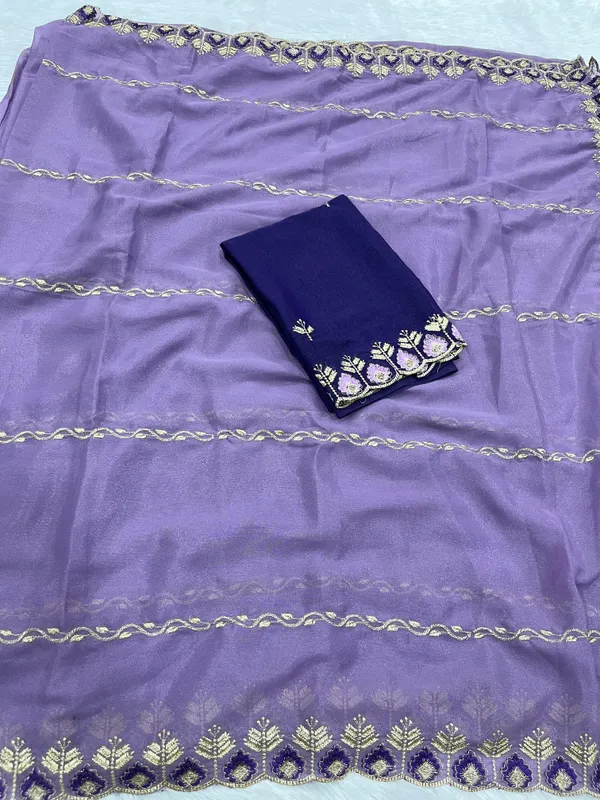 Lavender_Star_Georgette_Saree_With_Unstitched_Blouse_Piece_For_Women