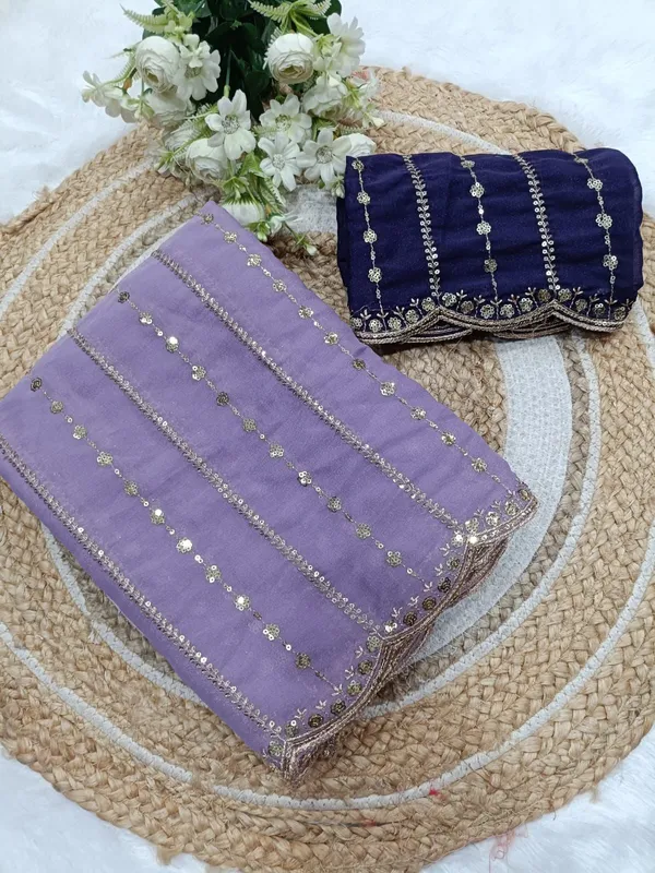 Lavender_Star_Georgette_Saree_With_Unstitched_Blouse_Piece_For_Women