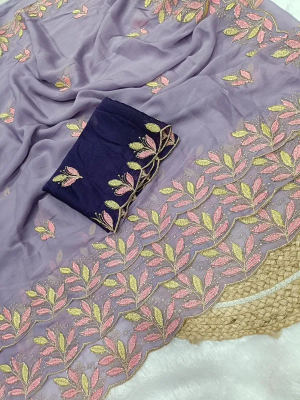 Lavender_Star_Georgette_Saree_With_Unstitched_Blouse_Piece_For_Women