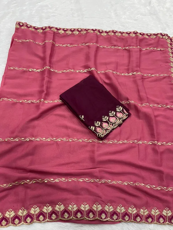 Pink_Star_Georgette_Saree_With_Unstitched_Blouse_Piece_For_Women