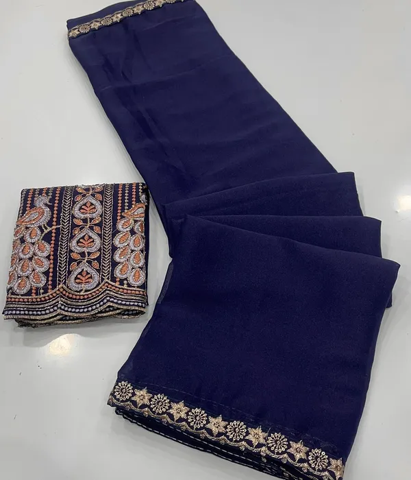 Blue_Star_Georgette_Saree_With_Unstitched_Blouse_Piece_For_Women