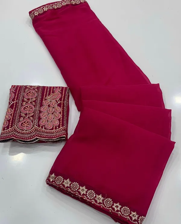 Maroon_Star_Georgette_Saree_With_Unstitched_Blouse_Piece_For_Women