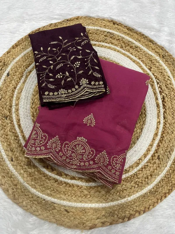 Pink_Star_Georgette_Saree_With_Unstitched_Blouse_Piece_For_Women