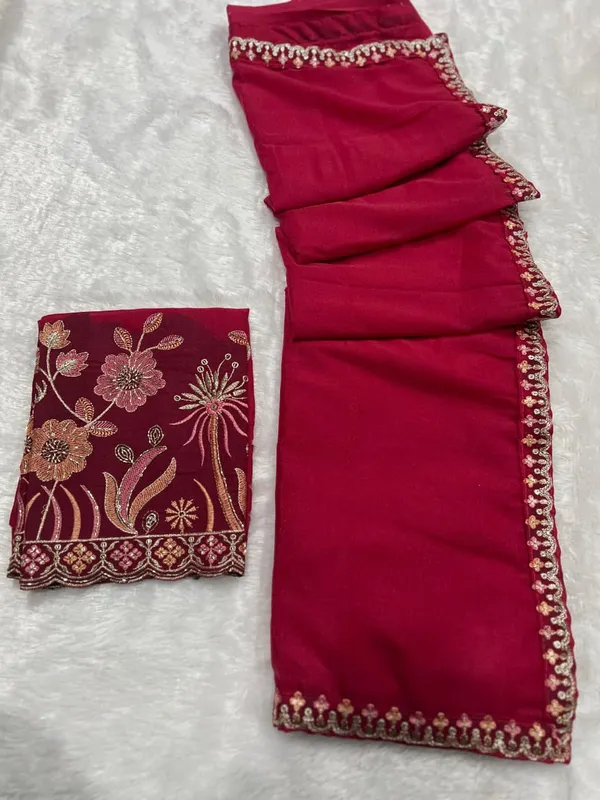 Red_Star_Georgette_Saree_With_Unstitched_Blouse_Piece_For_Women
