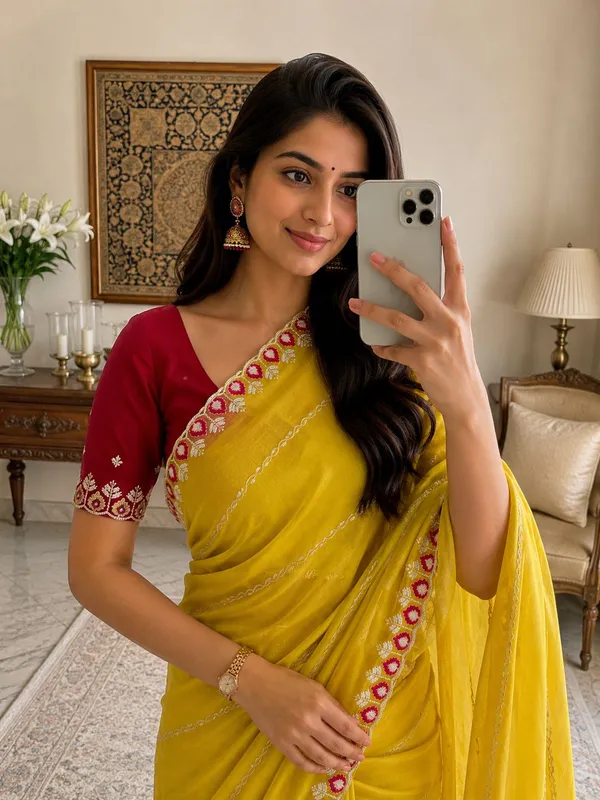 Yellow_Star_Georgette_Saree_With_Unstitched_Blouse_Piece_For_Women