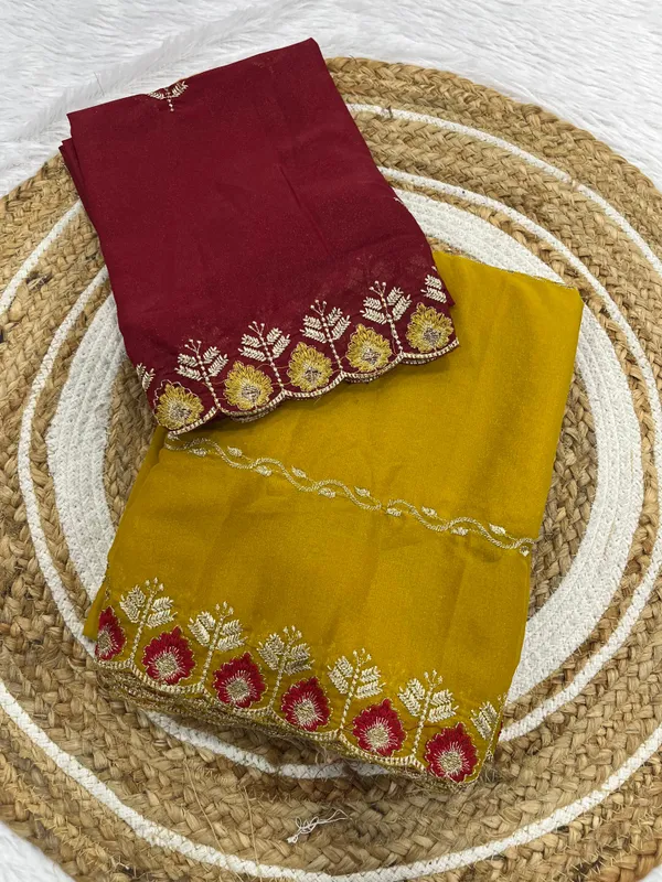 Yellow_Star_Georgette_Saree_With_Unstitched_Blouse_Piece_For_Women