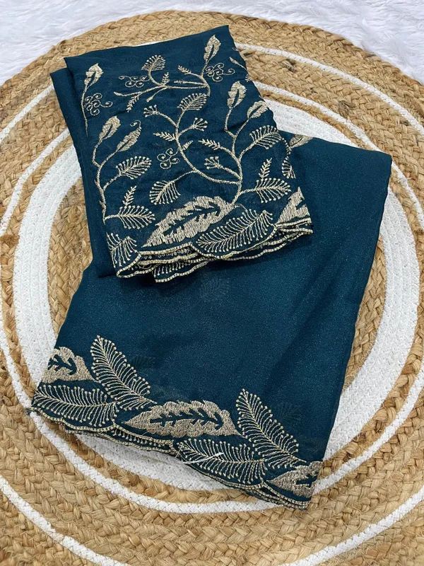 Teal_Blue_Star_Georgette_Saree_With_Unstitched_Blouse_Piece_For_Women