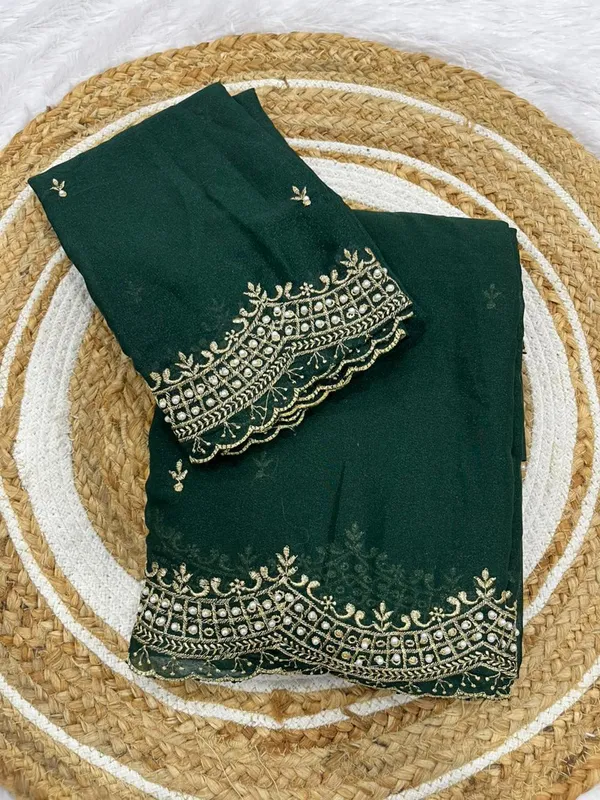 Green_Star_Georgette_Saree_With_Unstitched_Blouse_Piece_For_Women