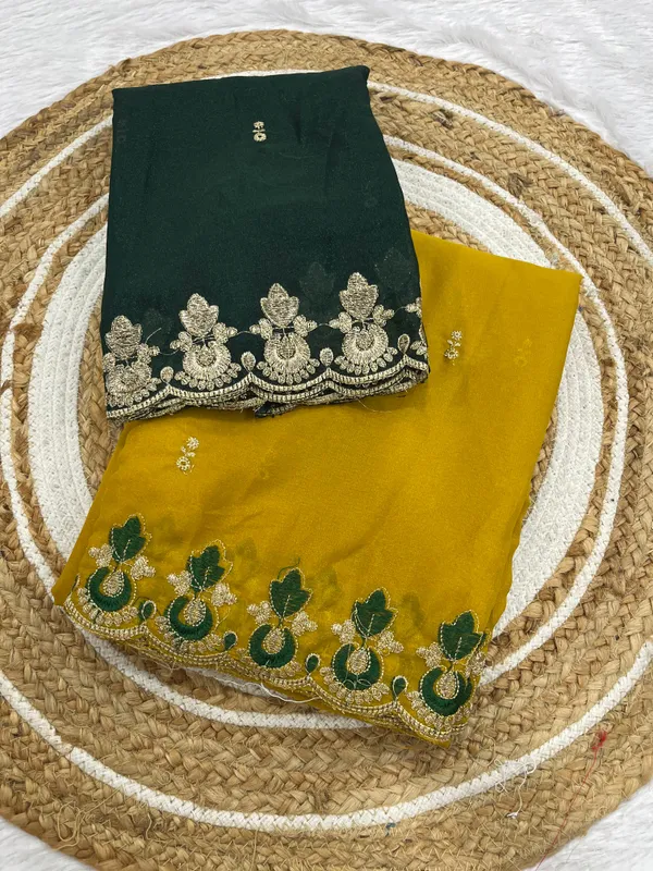 Mustard_Yellow_Star_Georgette_Saree_With_Unstitched_Blouse_Piece_For_Women