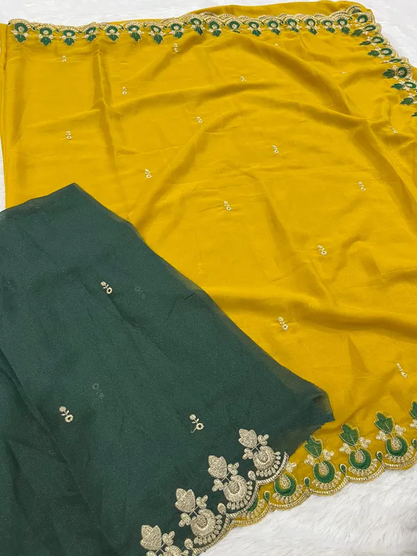 Mustard_Yellow_Star_Georgette_Saree_With_Unstitched_Blouse_Piece_For_Women