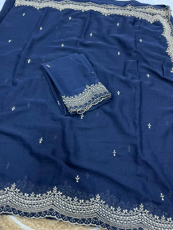 Navy_Blue_Star_Georgette_Saree_With_Unstitched_Blouse_Piece_For_Women