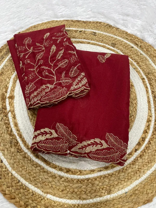 Red_Star_Georgette_Saree_With_Unstitched_Blouse_Piece_For_Women