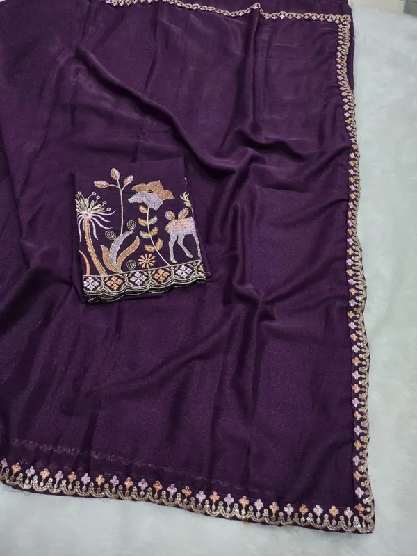 Purple_Star_Georgette_Saree_With_Unstitched_Blouse_Piece_For_Women