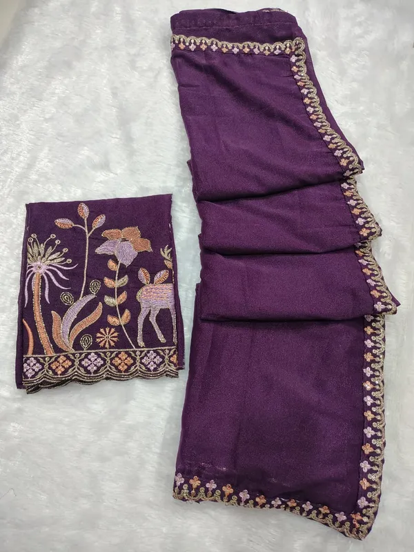 Purple_Star_Georgette_Saree_With_Unstitched_Blouse_Piece_For_Women