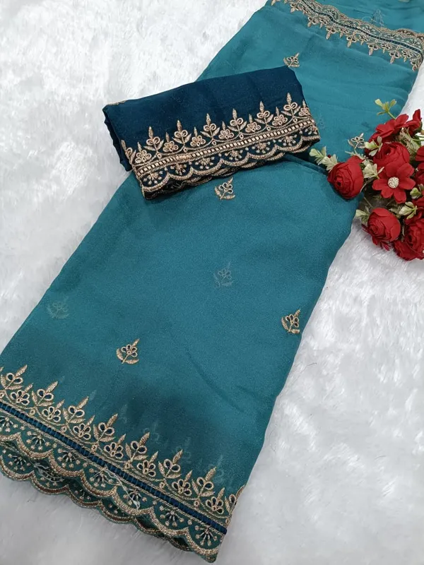 Blue_Star_Georgette_Saree_With_Unstitched_Blouse_Piece_For_Women