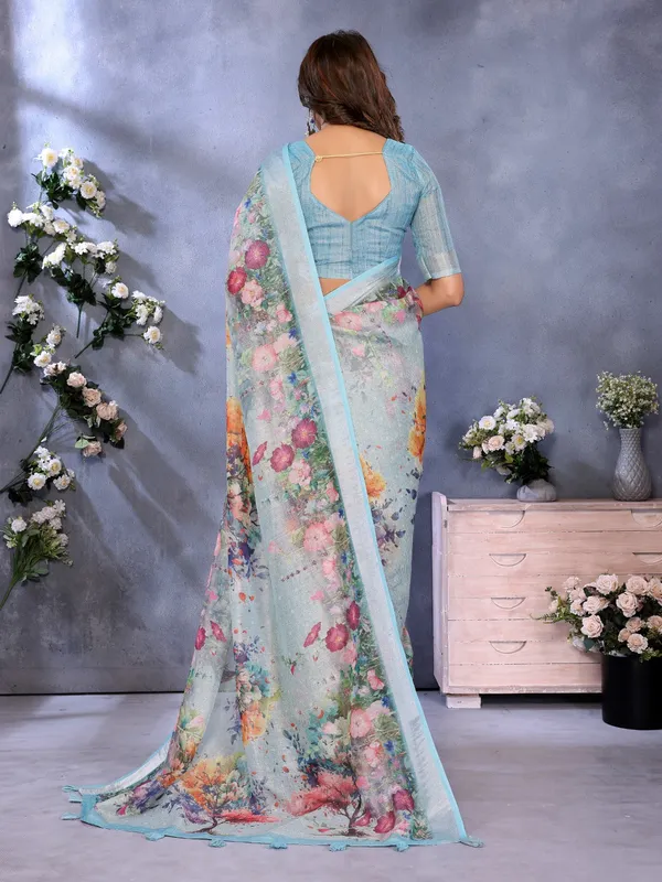 Multicolor_Linen_shimmer_Saree_With_Unstitched_Blouse_Piece_For_Women