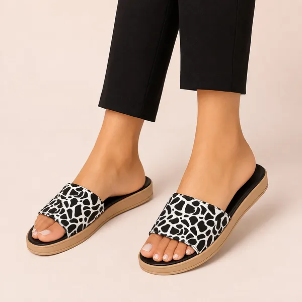 Black_&_White_Synthetic_Animal_Print_Slip-On_Sandals_For_Women