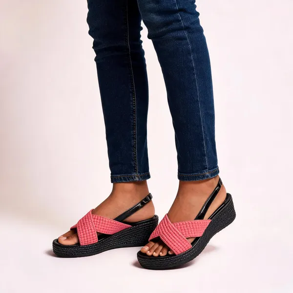 Pink_&_Black_Synthetic_Crisscross_Strap_Wedge_Sandals_For_Women