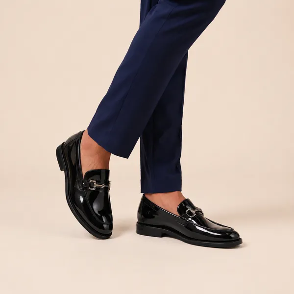 Black_Patent_Synthetic_Metal_Buckle_Slip-On_Loafers_For_Men