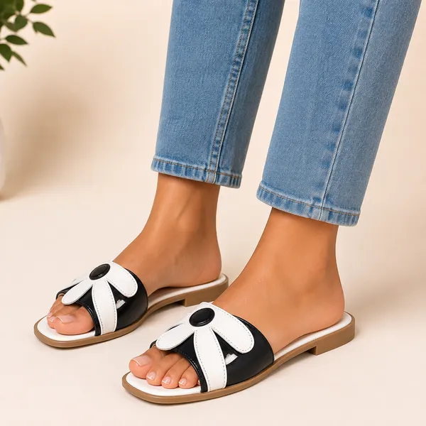 White_Synthetic_Floral_Strap_Flat_Sandals_For_Women