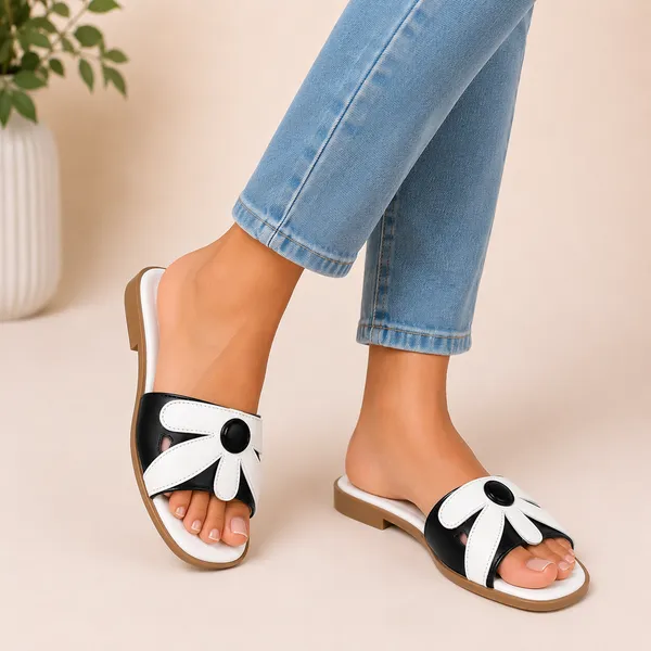 White_Synthetic_Floral_Strap_Flat_Sandals_For_Women