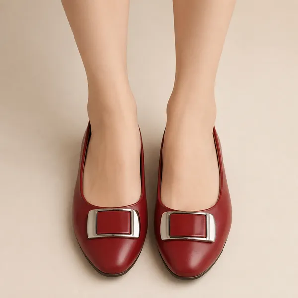 Red_Patent_Synthetic_Buckle_Detail_Ballet_Flats_For_Women