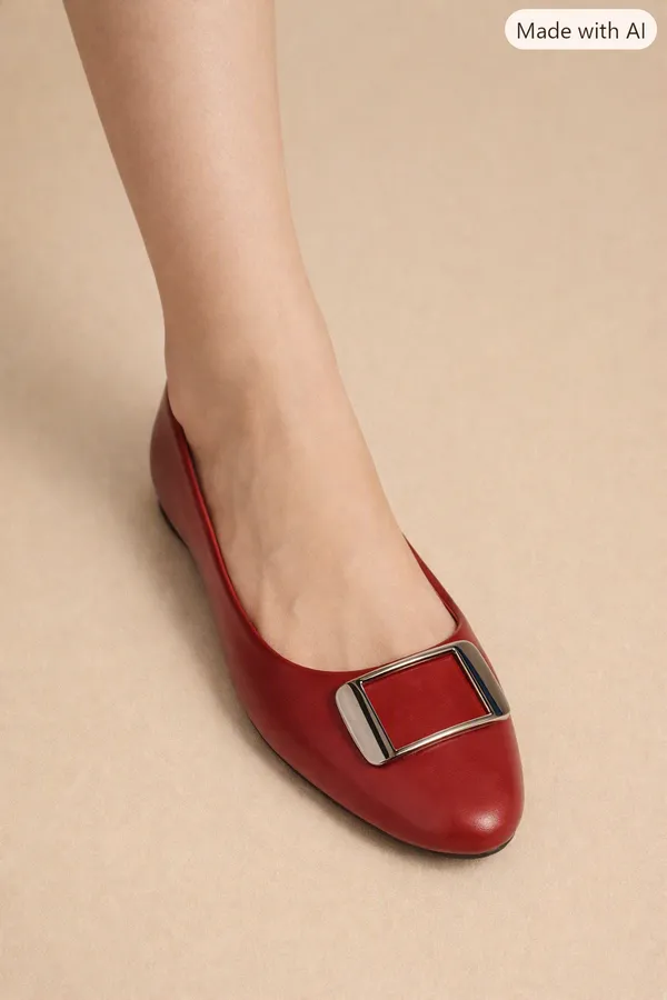 Red_Patent_Synthetic_Buckle_Detail_Ballet_Flats_For_Women