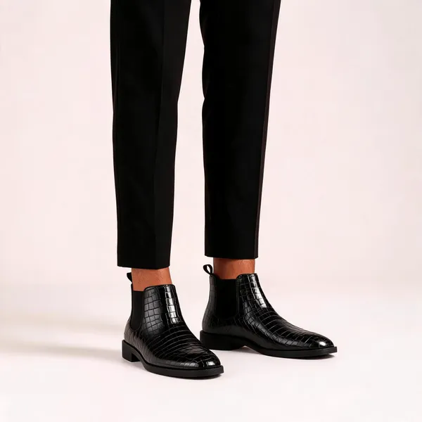 Black_Synthetic_Croc_Embossed_Chelsea_Boots_For_Men