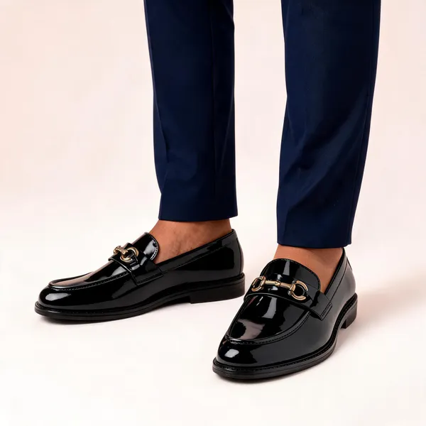 Black_Patent_Synthetic_Metal_Buckle_Slip-On_Loafers_For_Men
