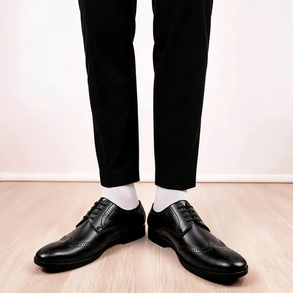 Black_Synthetic_Lace-Up_Brogue_Derby_Shoes_For_Men