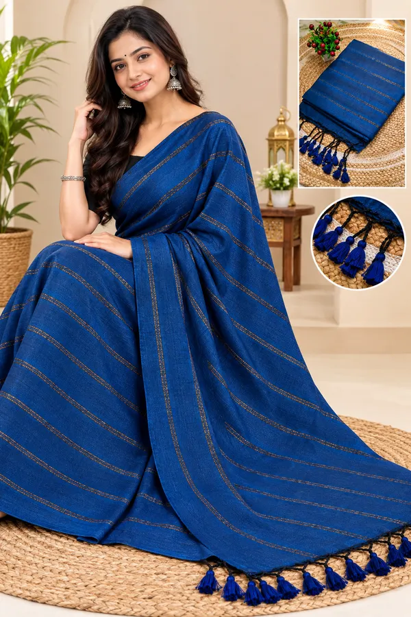 Blue_Khadi_Handloom_Jodi_Border_With_Blouse