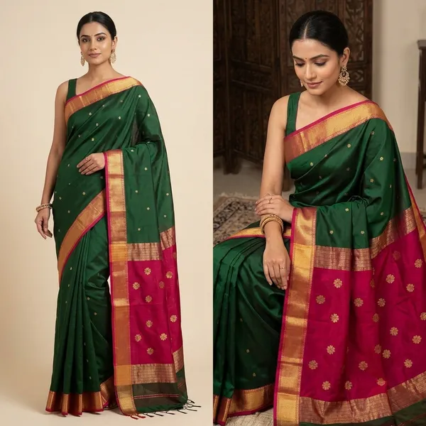 Green_Maheshwari_Silk__Saree_With_Blouse_Tosses