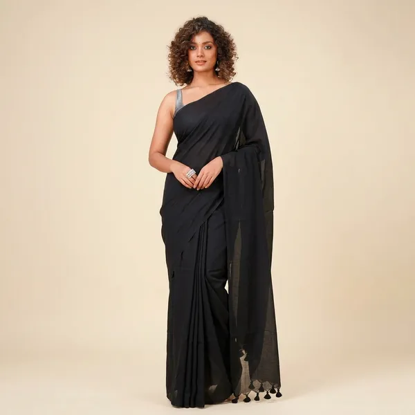 Elegant_Black_Saree_With_Tassel_Border
