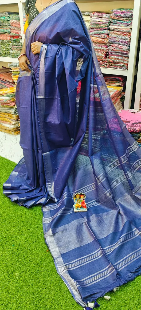 Plain_lilen_cotton_saree_with_blouse_pieces