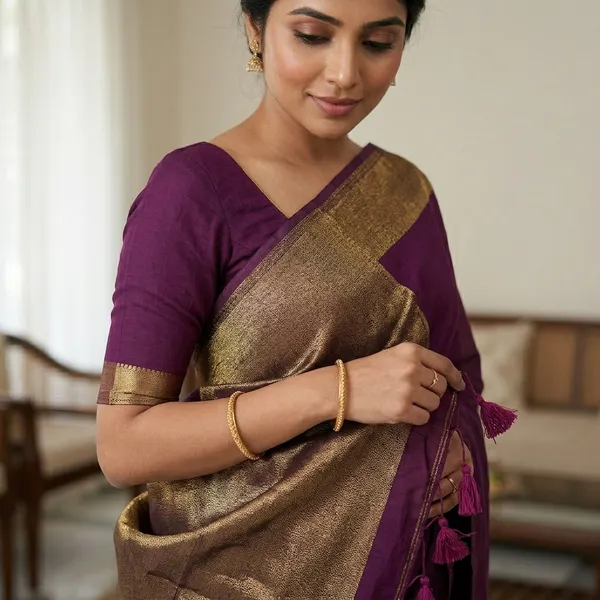 Purple_Khadi_Handloom_Saree_With_Blouse_Tassels