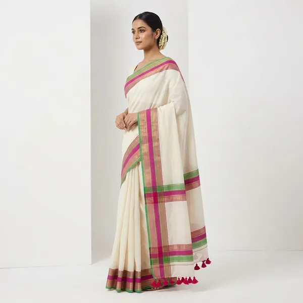 White_Moll_Cotton_Saree_With_Blouse_Tosses