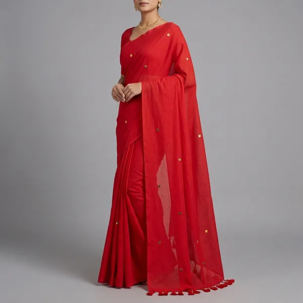 Red_Gini_Khadi_Handloom_Saree_With_Blouse_Tassels