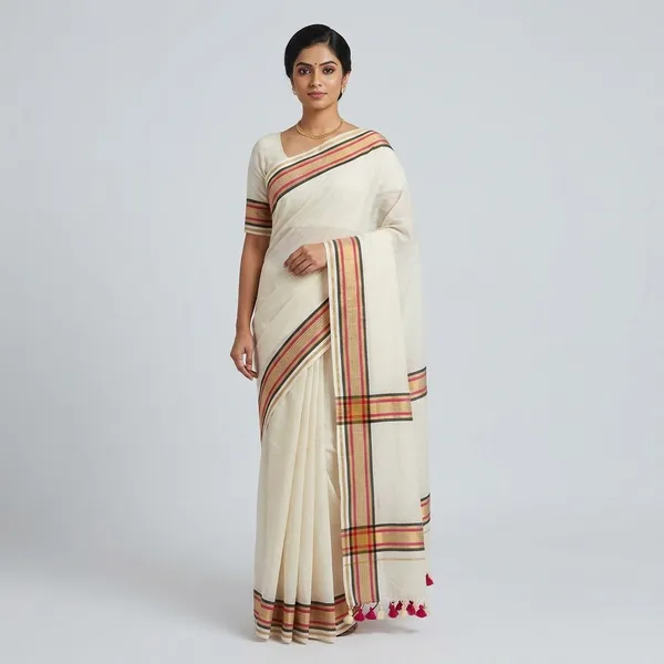 White_Moll_Cotton_Saree_With_Blouse_Tassels