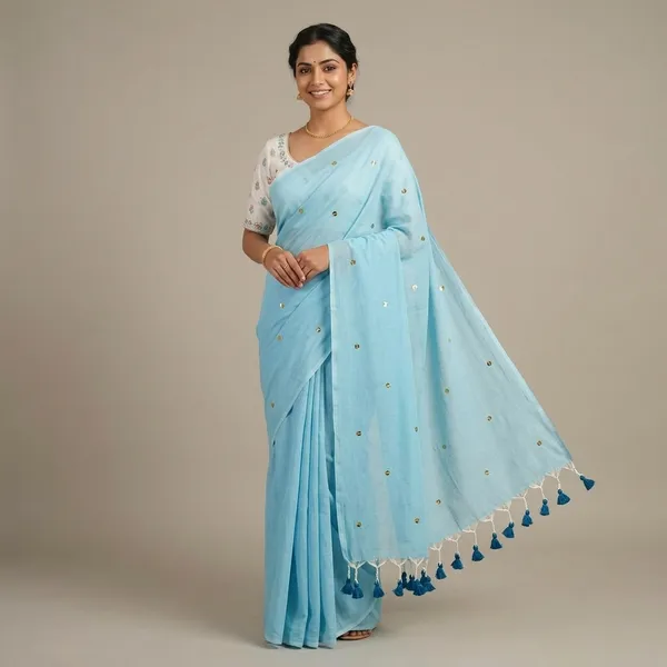 Sky_Blue_Gini_Khadi_Handloom_With_Blouse_Tassels